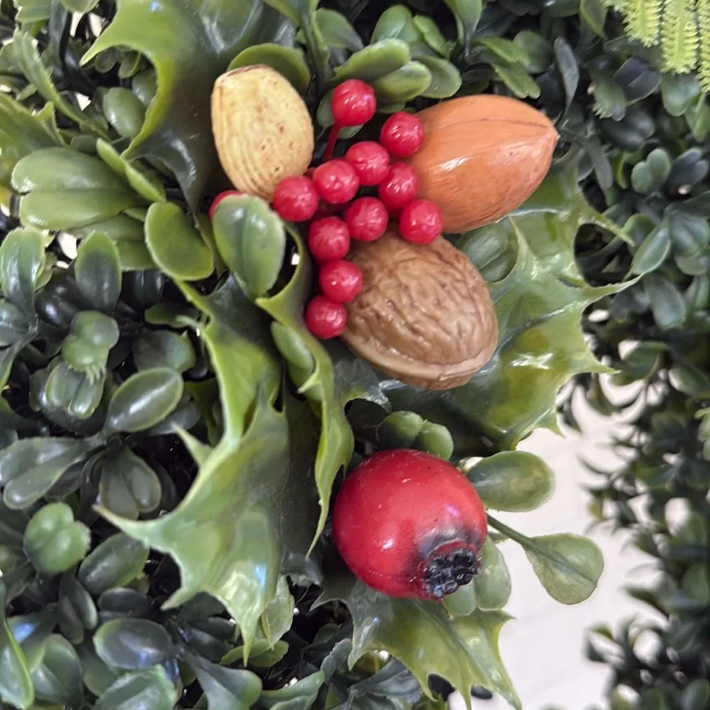 Vintage MCM Artificial Boxwood Christmas Made in Hong Kong Kitschy Wreath PWF